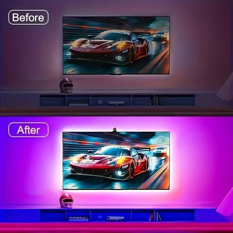LED Strip Lights for TV Backlighting (55–75 Inch) with Color Sync Sensor, Bluetooth APP Control, RGBIC Effects