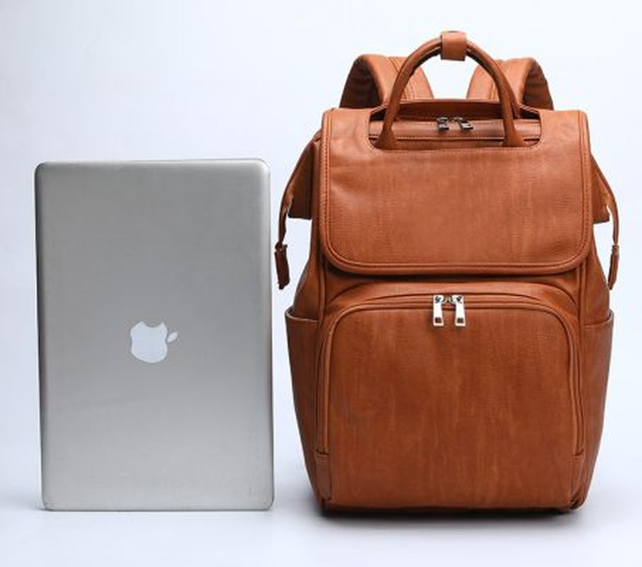 Large Capacity PU Leather Diaper Bag Backpack