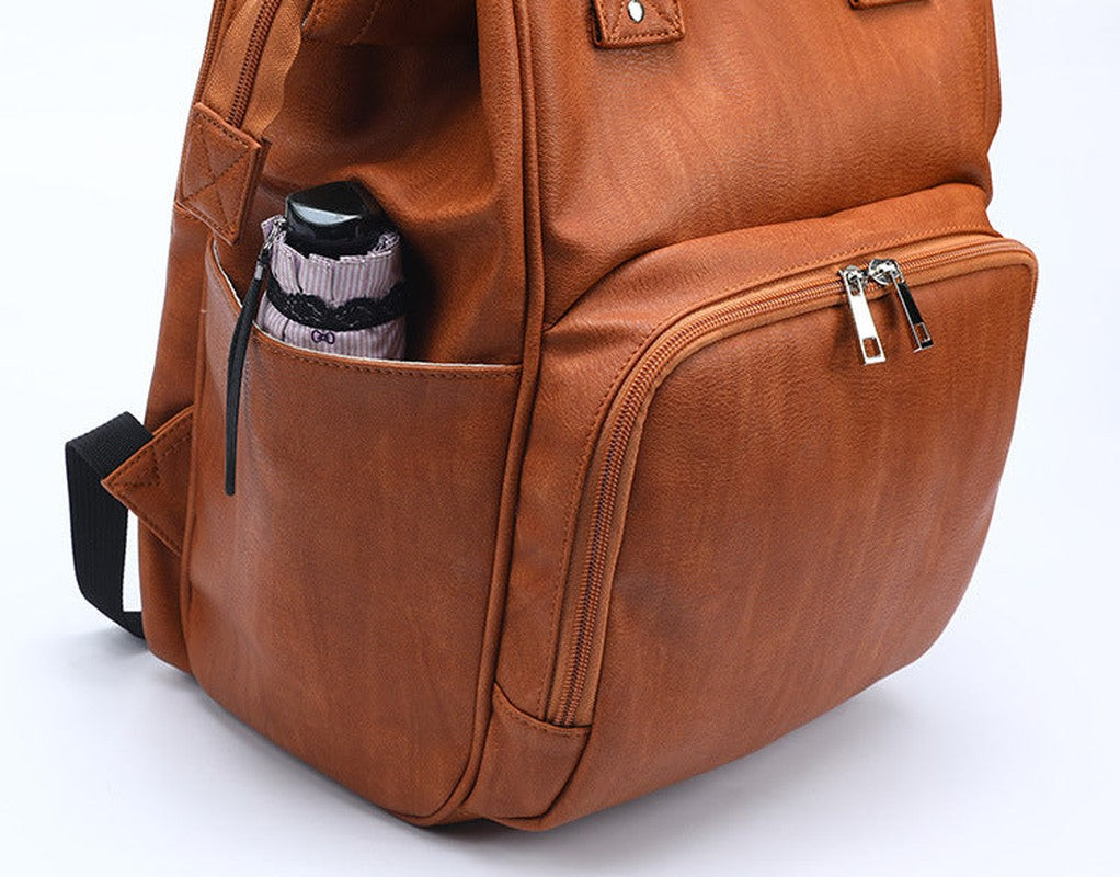 Large Capacity PU Leather Diaper Bag Backpack