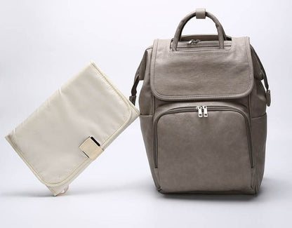 Large Capacity PU Leather Diaper Bag Backpack