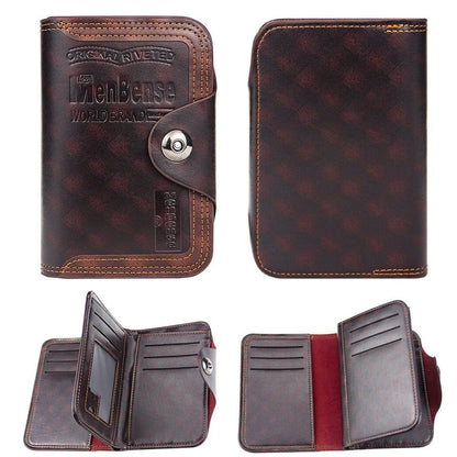 Large-capacity Tri-fold Men’s Wallet in Leather with Multiple Compartments, Snap Button Closure and a Compact, Easy-to-Carry Design