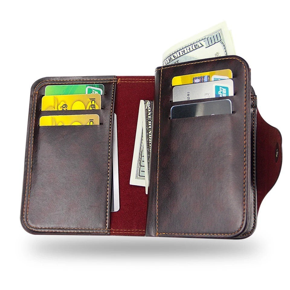 Large-capacity Tri-fold Men’s Wallet in Leather with Multiple Compartments, Snap Button Closure and a Compact, Easy-to-Carry Design