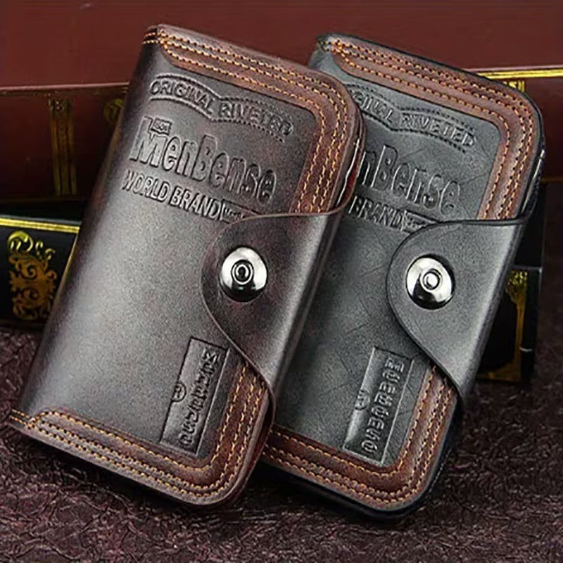 Large-capacity Tri-fold Men’s Wallet in Leather with Multiple Compartments, Snap Button Closure and a Compact, Easy-to-Carry Design