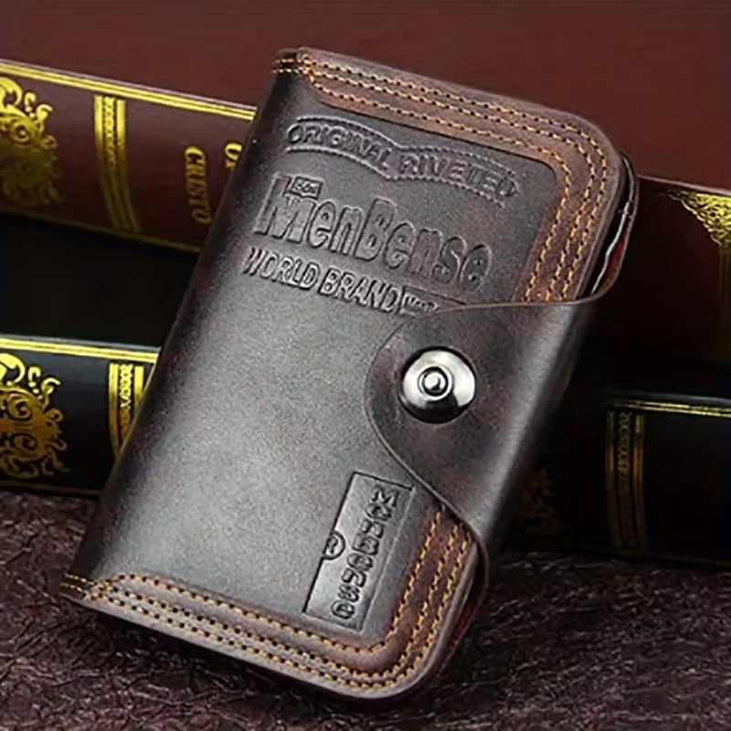 Large-capacity Tri-fold Men’s Wallet in Leather with Multiple Compartments, Snap Button Closure and a Compact, Easy-to-Carry Design