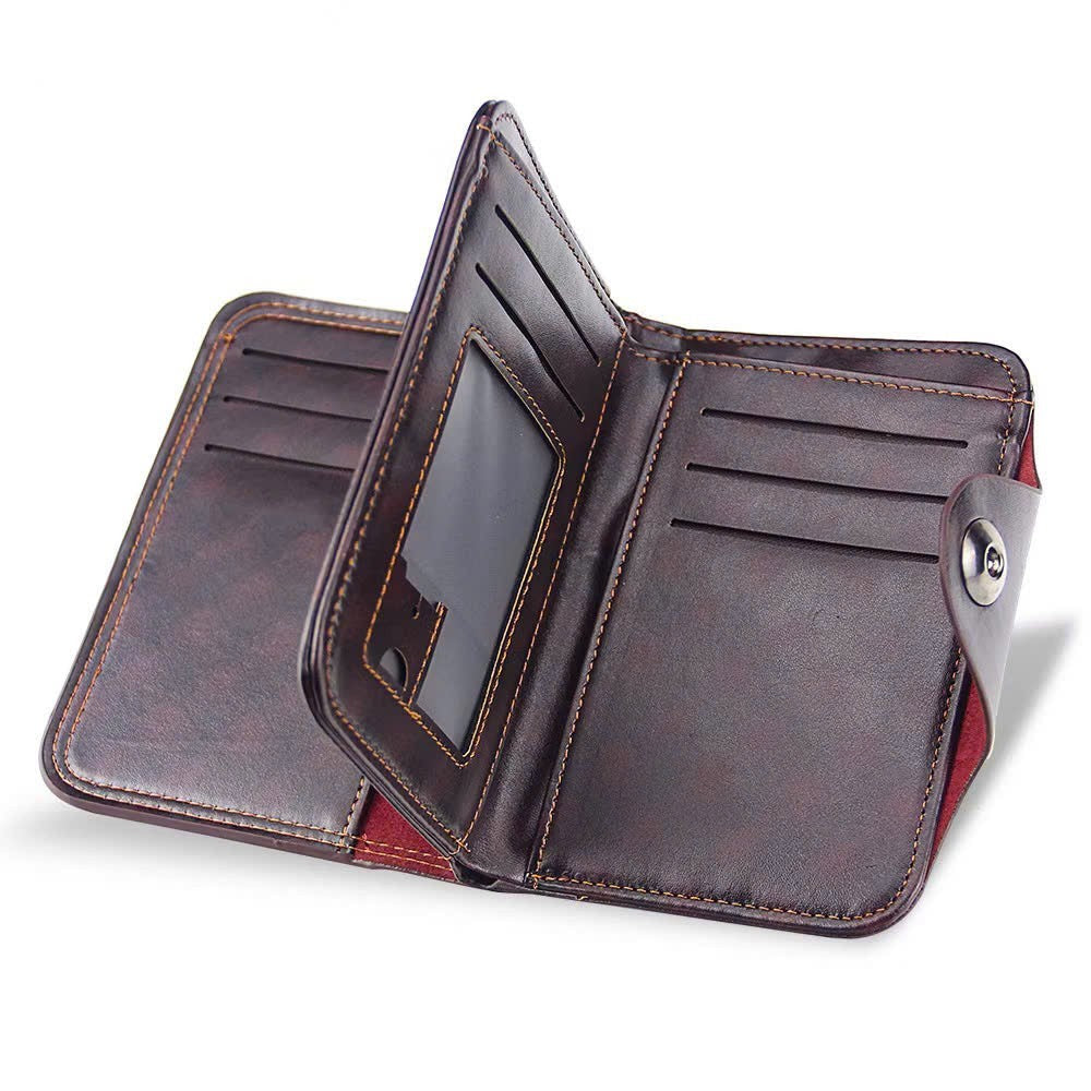 Large-capacity Tri-fold Men’s Wallet in Leather with Multiple Compartments, Snap Button Closure and a Compact, Easy-to-Carry Design
