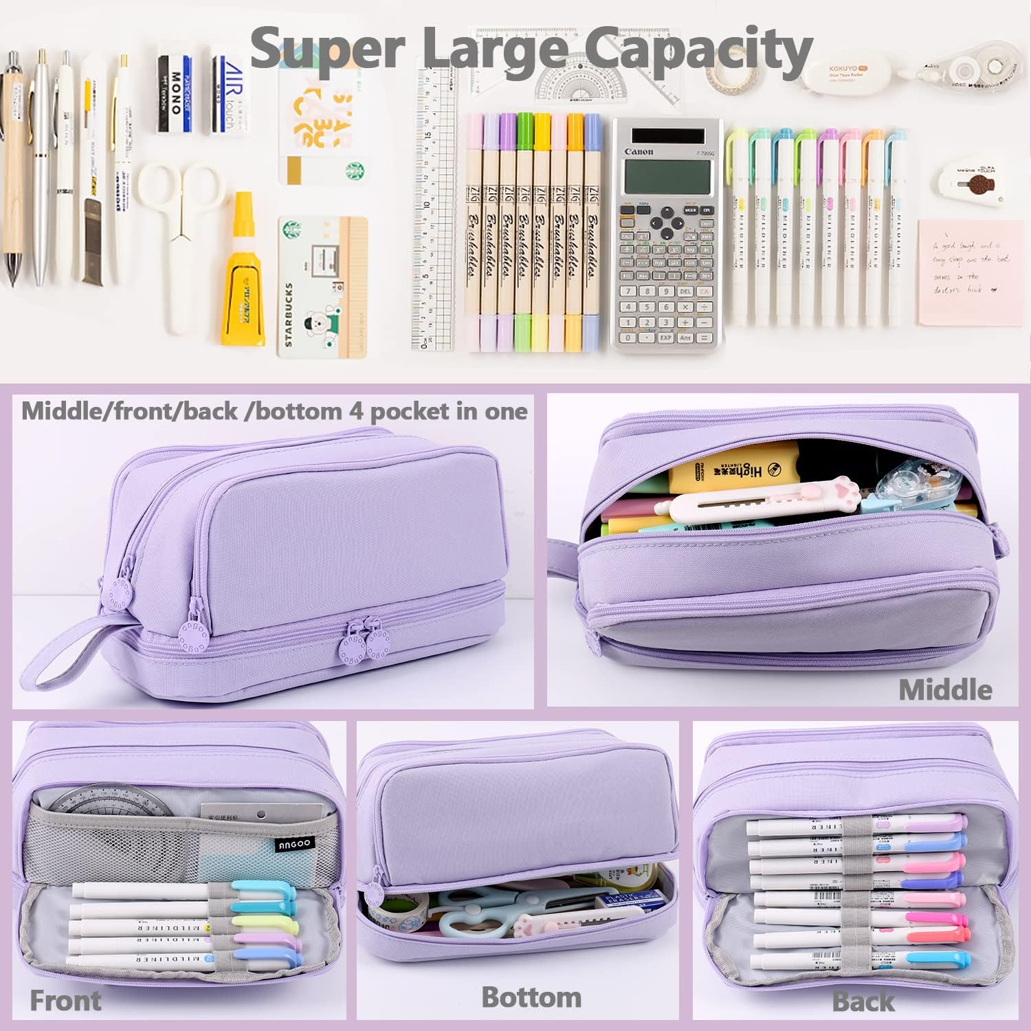 Large Capacity Pencil Case – 4-Compartment Multifunctional Pen & Stationery Organizer