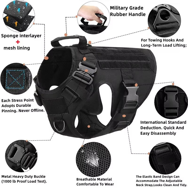 Large Dog Harness and Leash Set – No-Pull Training Vest with Collar, Made from Military-Standard 1050D Nylon