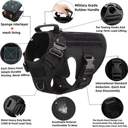 Large Dog Harness and Leash Set – No-Pull Training Vest with Collar, Made from Military-Standard 1050D Nylon