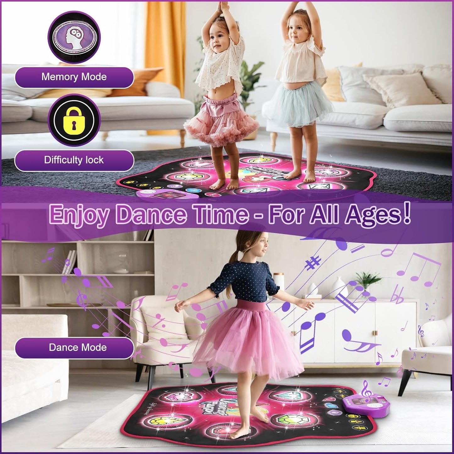Light-Up Dance Mat for Kids, Bluetooth Music, Rechargeable Game Pad