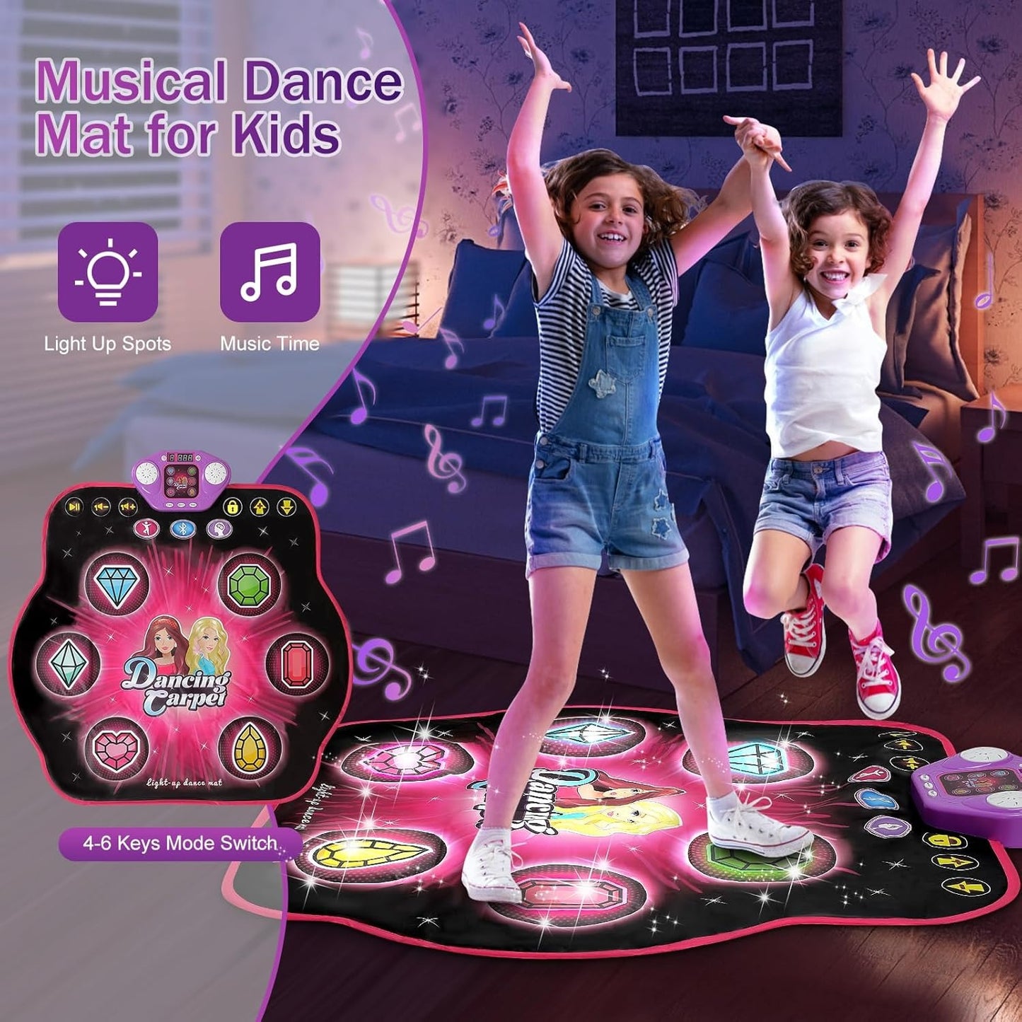Light-Up Dance Mat for Kids, Bluetooth Music, Rechargeable Game Pad