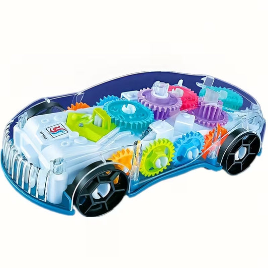 Light-Up Transparent Car with Moving Gears, Music & Durable Plastic, Suitable for Kids 6 Months+