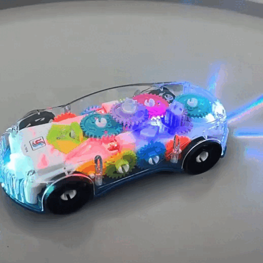 Light-Up Transparent Car with Moving Gears, Music & Durable Plastic, Suitable for Kids 6 Months+