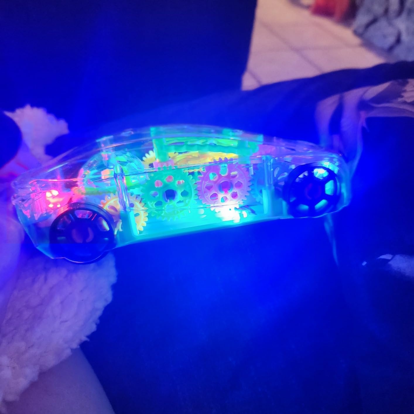 Light-Up Transparent Car with Moving Gears, Music & Durable Plastic, Suitable for Kids 6 Months+