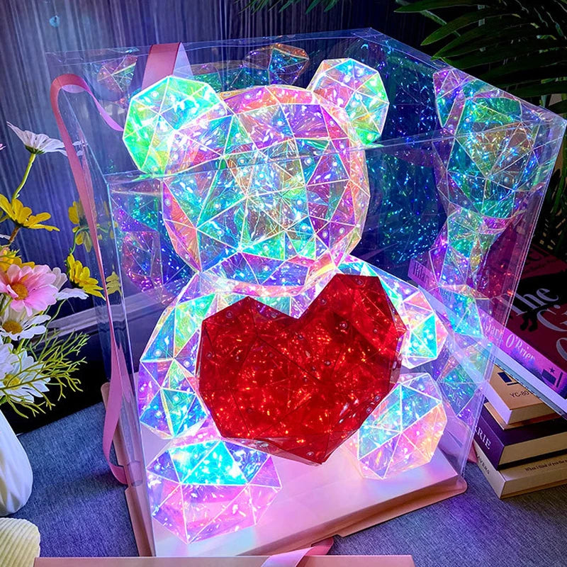 Light Up Teddy Bear Holding Red Heart – LED Rose Bear Gift for Valentine's Day, Birthday, Anniversary