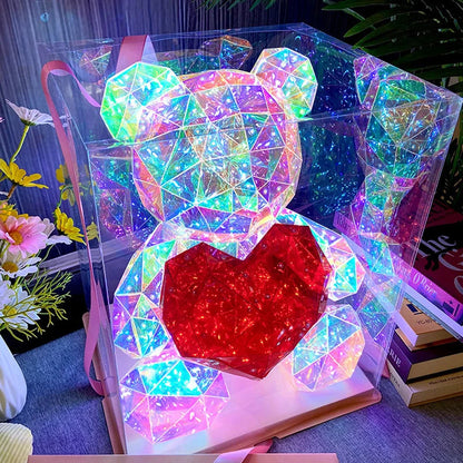 Light Up Teddy Bear Holding Red Heart – LED Rose Bear Gift for Valentine's Day, Birthday, Anniversary