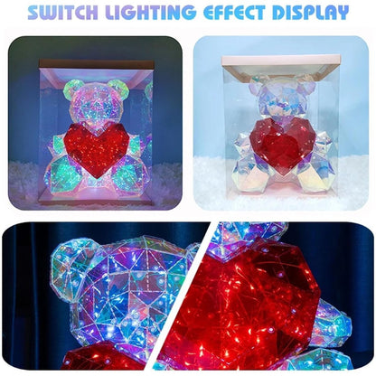 Light Up Teddy Bear Holding Red Heart – LED Rose Bear Gift for Valentine's Day, Birthday, Anniversary