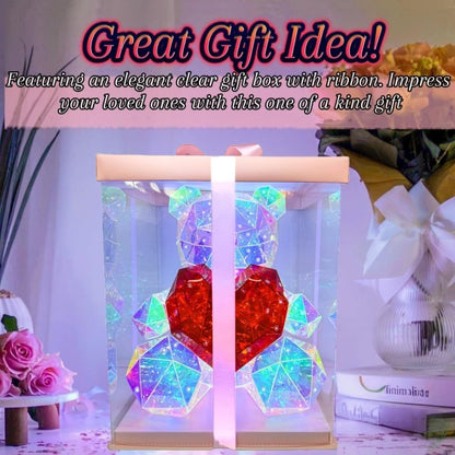 Light Up Teddy Bear Holding Red Heart – LED Rose Bear Gift for Valentine's Day, Birthday, Anniversary