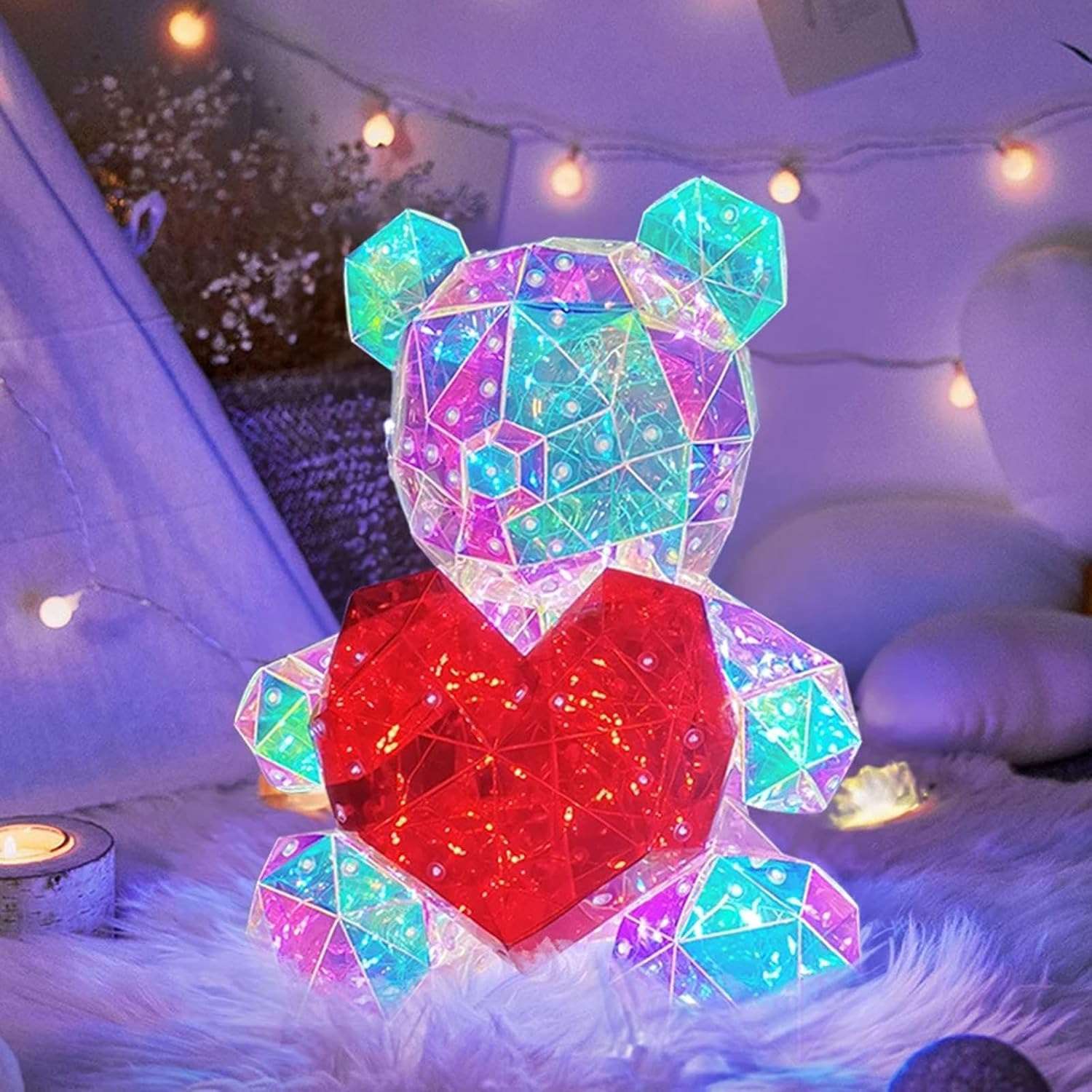 Light Up Teddy Bear Holding Red Heart – LED Rose Bear Gift for Valentine's Day, Birthday, Anniversary