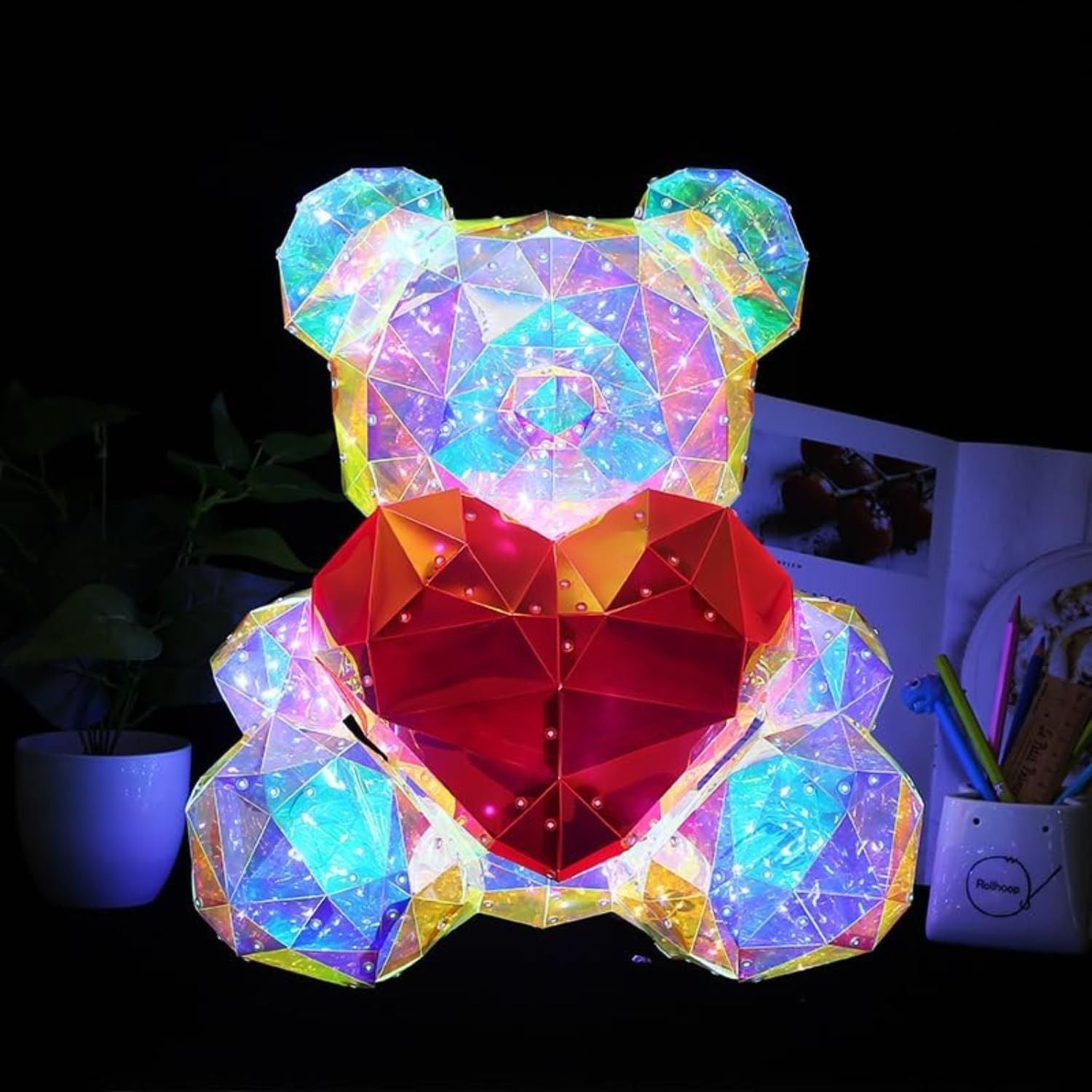 Light Up Teddy Bear Holding Red Heart – LED Rose Bear Gift for Valentine's Day, Birthday, Anniversary