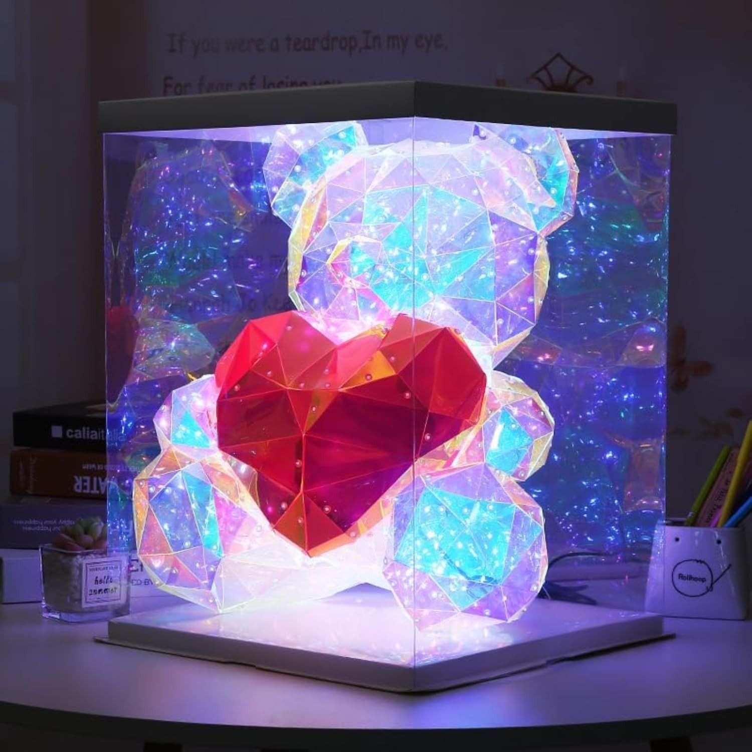 Light Up Teddy Bear Holding Red Heart – LED Rose Bear Gift for Valentine's Day, Birthday, Anniversary