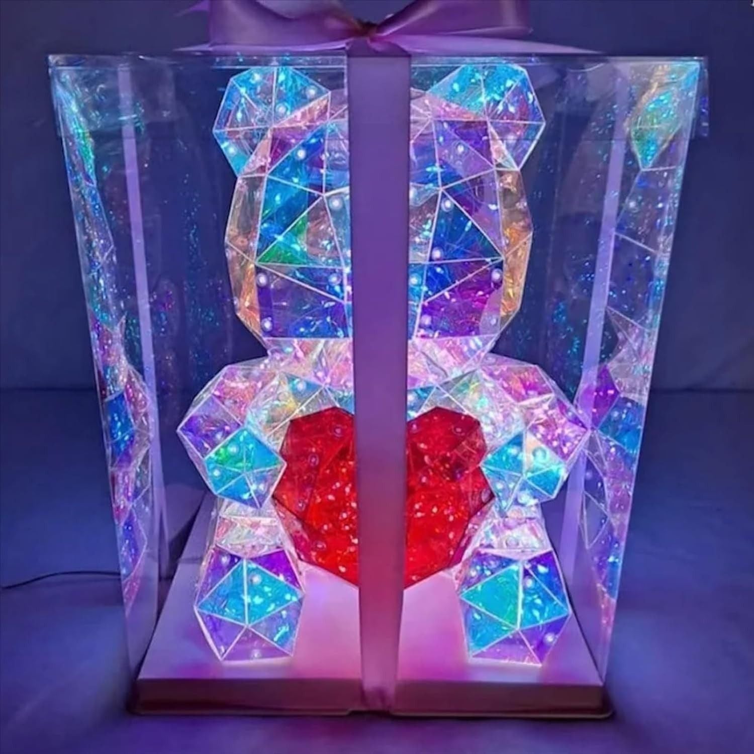 Light Up Teddy Bear Holding Red Heart – LED Rose Bear Gift for Valentine's Day, Birthday, Anniversary