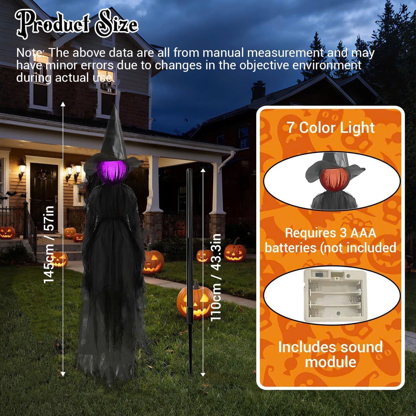 Lighted Halloween Witch Stake – Halloween Witches Decor with Sound, Safe Material and Easy Installation & Use