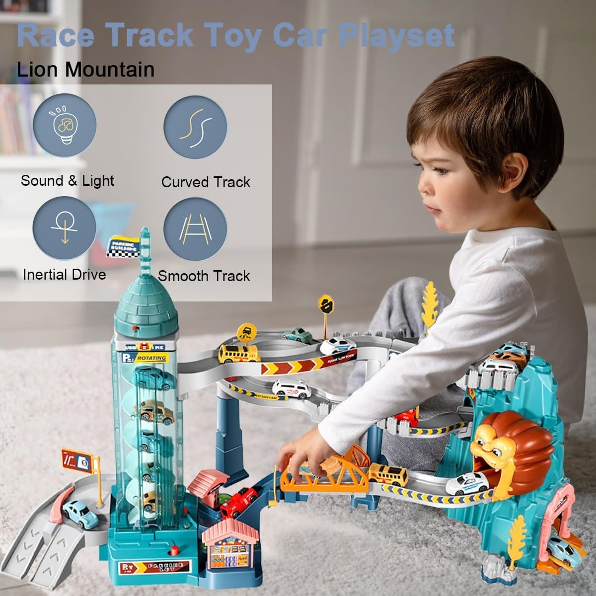 Lion Racing Track with Sound & Light, Easy to Assemble, Safe for Ages 3+