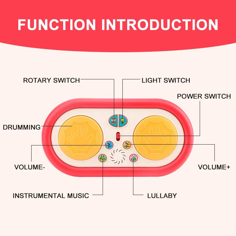 Little Pulse Music Drum – Educational Baby Drum Toy with Lights and 360° Rotation