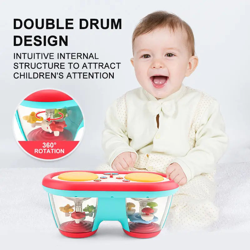 Little Pulse Music Drum – Educational Baby Drum Toy with Lights and 360° Rotation