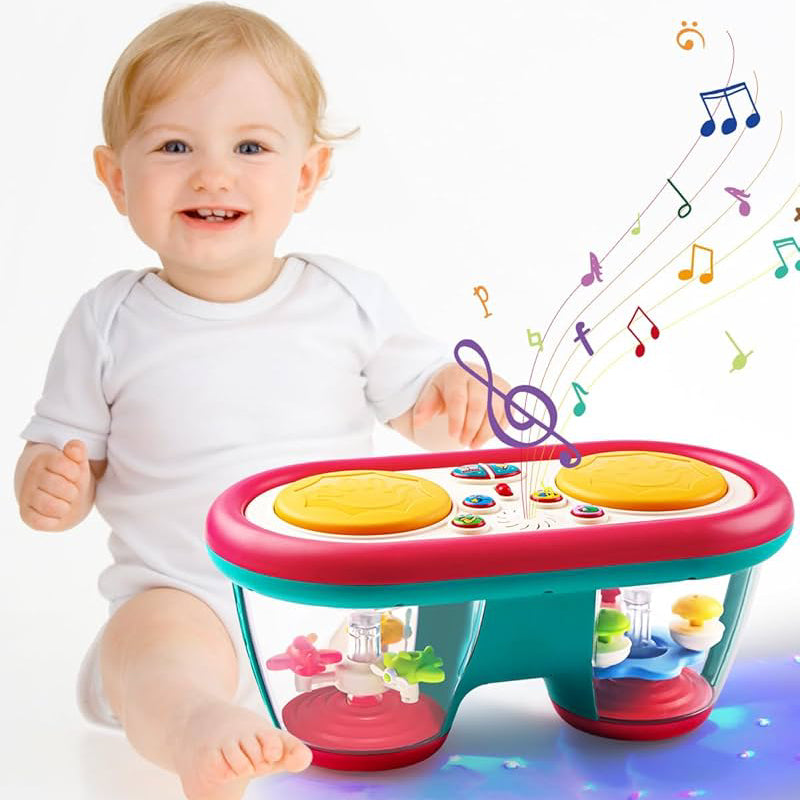 Little Pulse Music Drum – Educational Baby Drum Toy with Lights and 360° Rotation