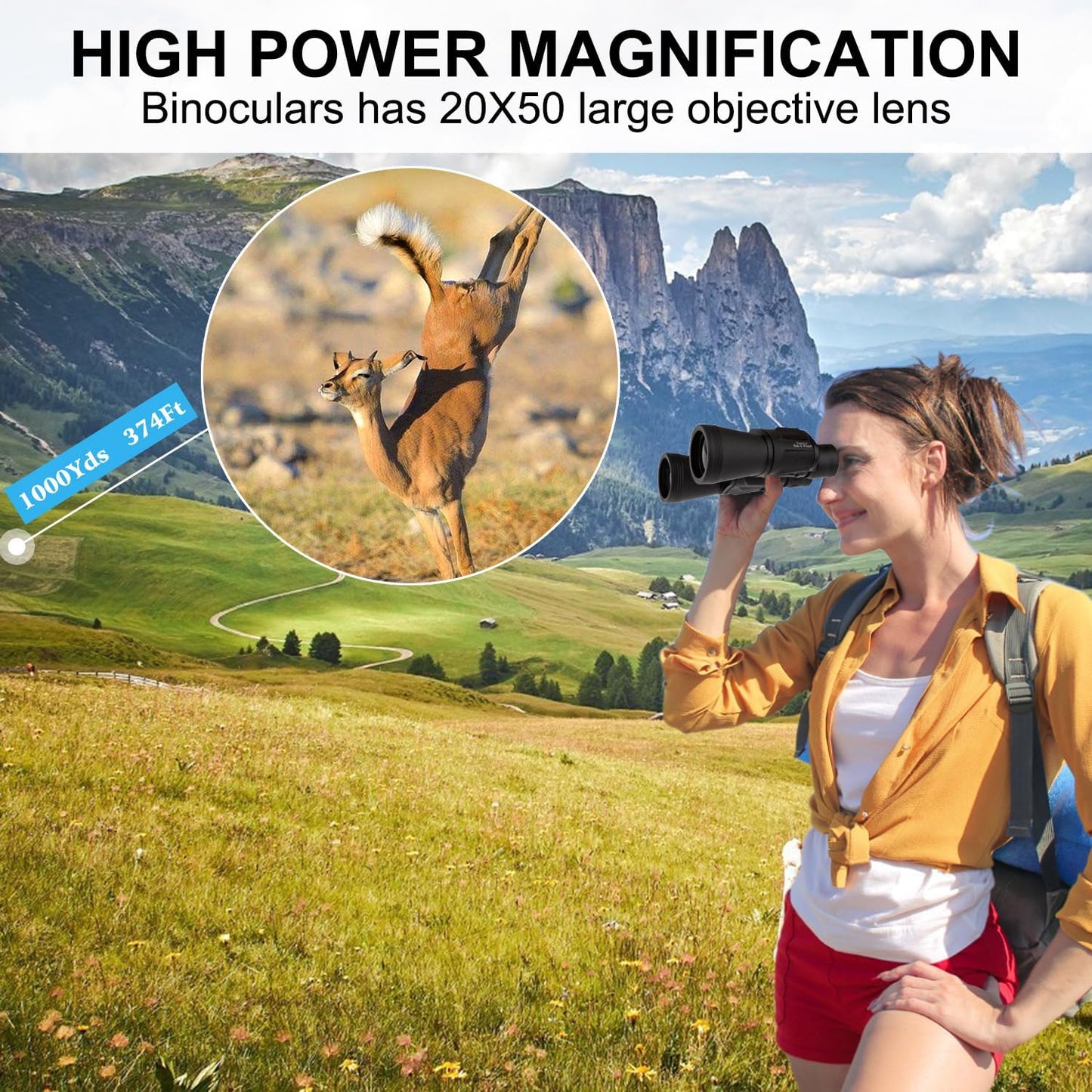 Long-Range Binoculars With Powerful 20x Magnification, Large 50mm Objective Lens, And Military-Grade FMC Coating