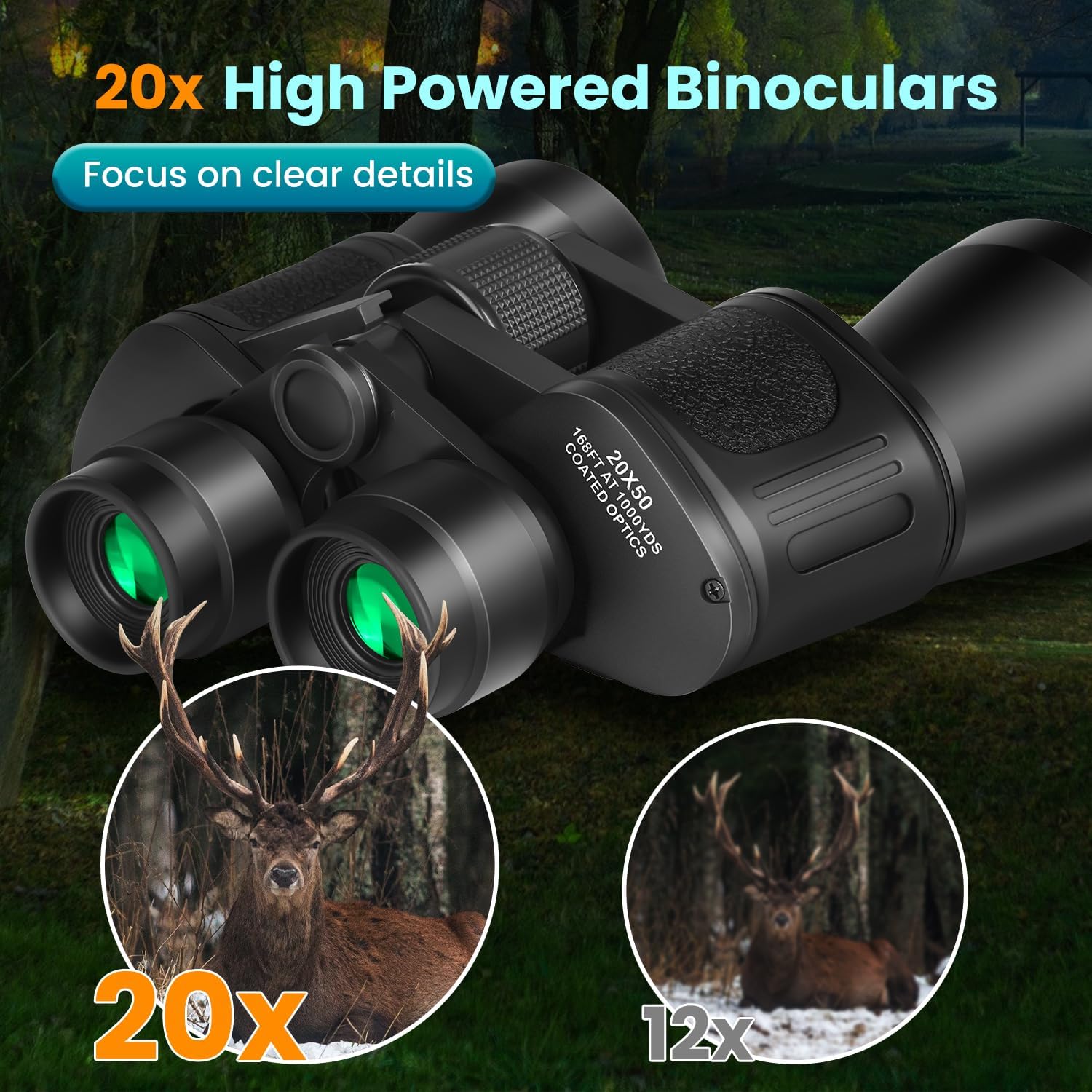 Long-Range Binoculars With Powerful 20x Magnification, Large 50mm Objective Lens, And Military-Grade FMC Coating
