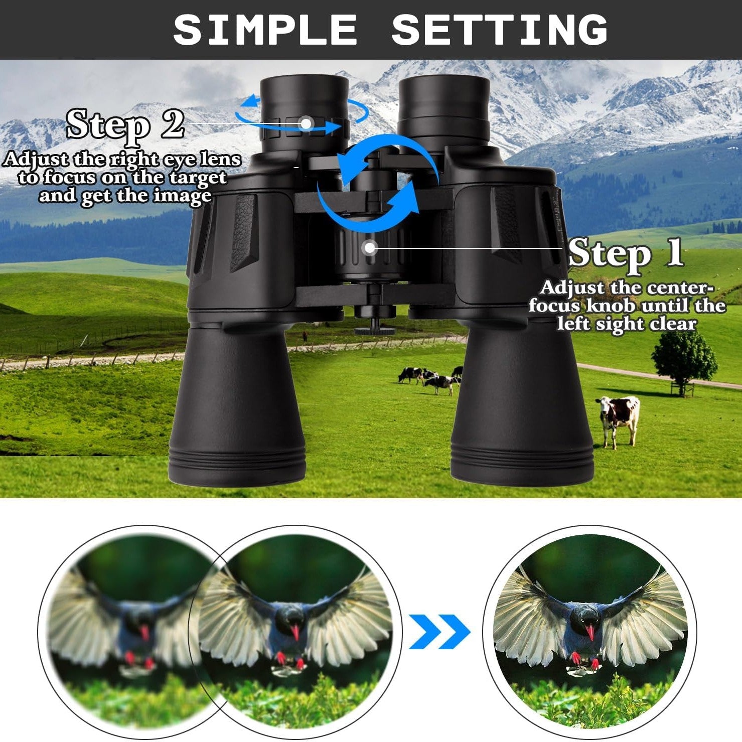 Long-Range Binoculars With Powerful 20x Magnification, Large 50mm Objective Lens, And Military-Grade FMC Coating