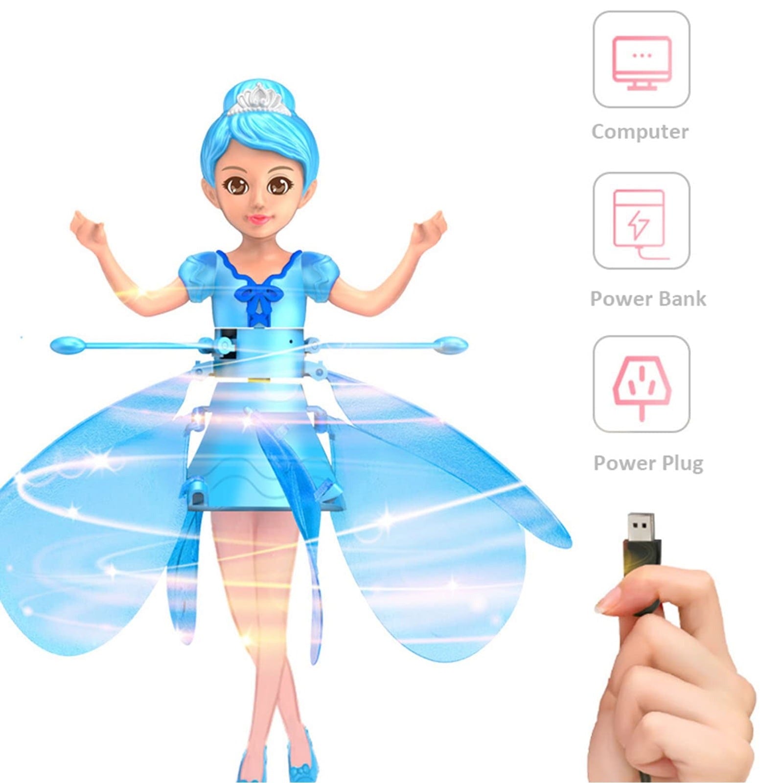 Magical Flying Fairy with Hand Sensor Control, USB Rechargeable, Auto Start Stop, Self-Balancing, Glowing Lights for Ages 6+