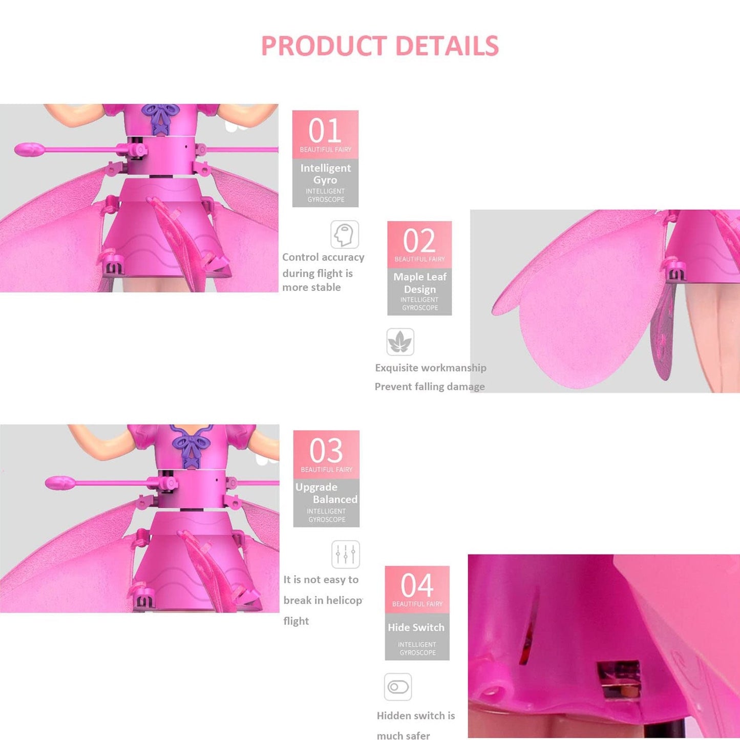 Magical Flying Fairy with Hand Sensor Control, USB Rechargeable, Auto Start Stop, Self-Balancing, Glowing Lights for Ages 6+