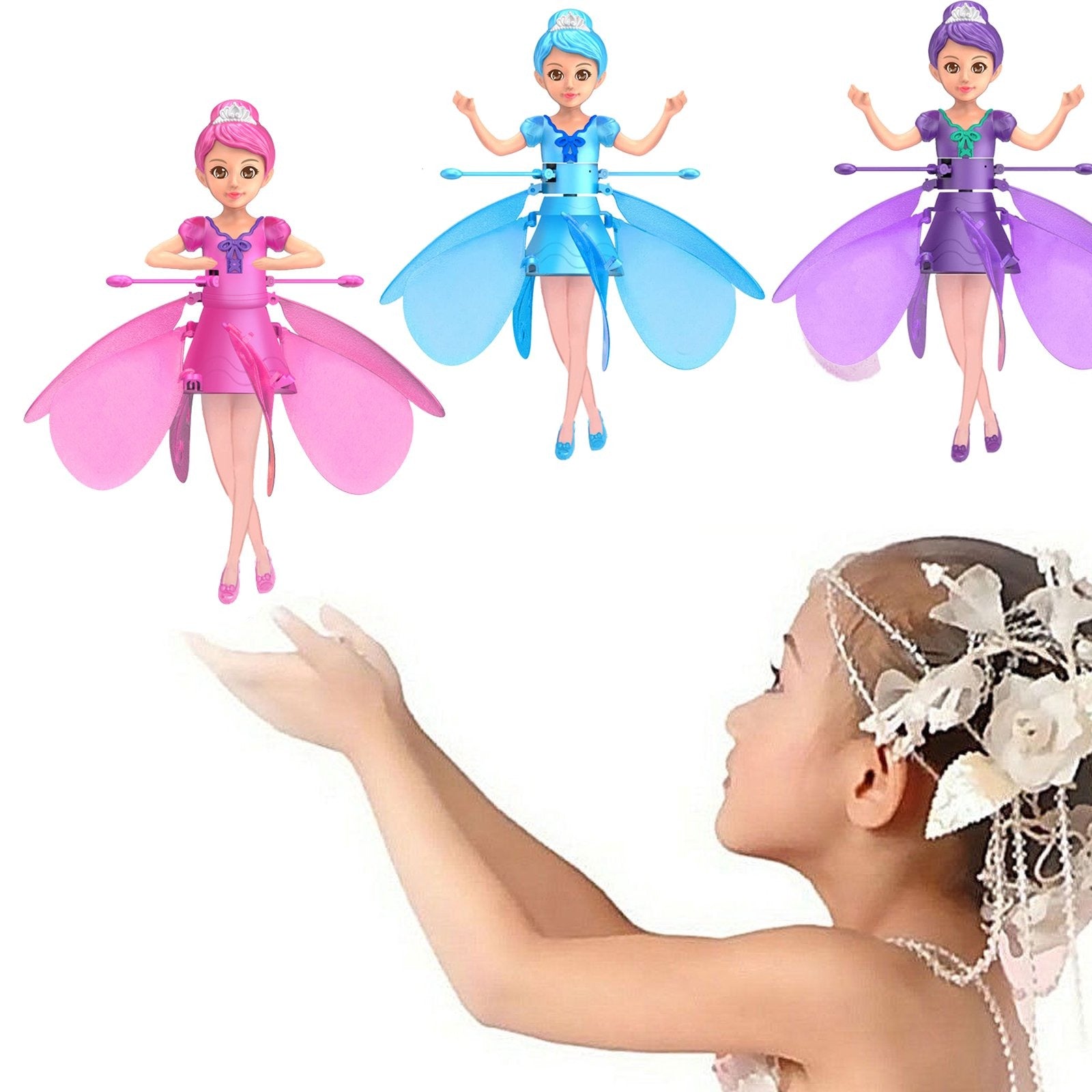 Magical Flying Fairy with Hand Sensor Control, USB Rechargeable, Auto Start Stop, Self-Balancing, Glowing Lights for Ages 6+