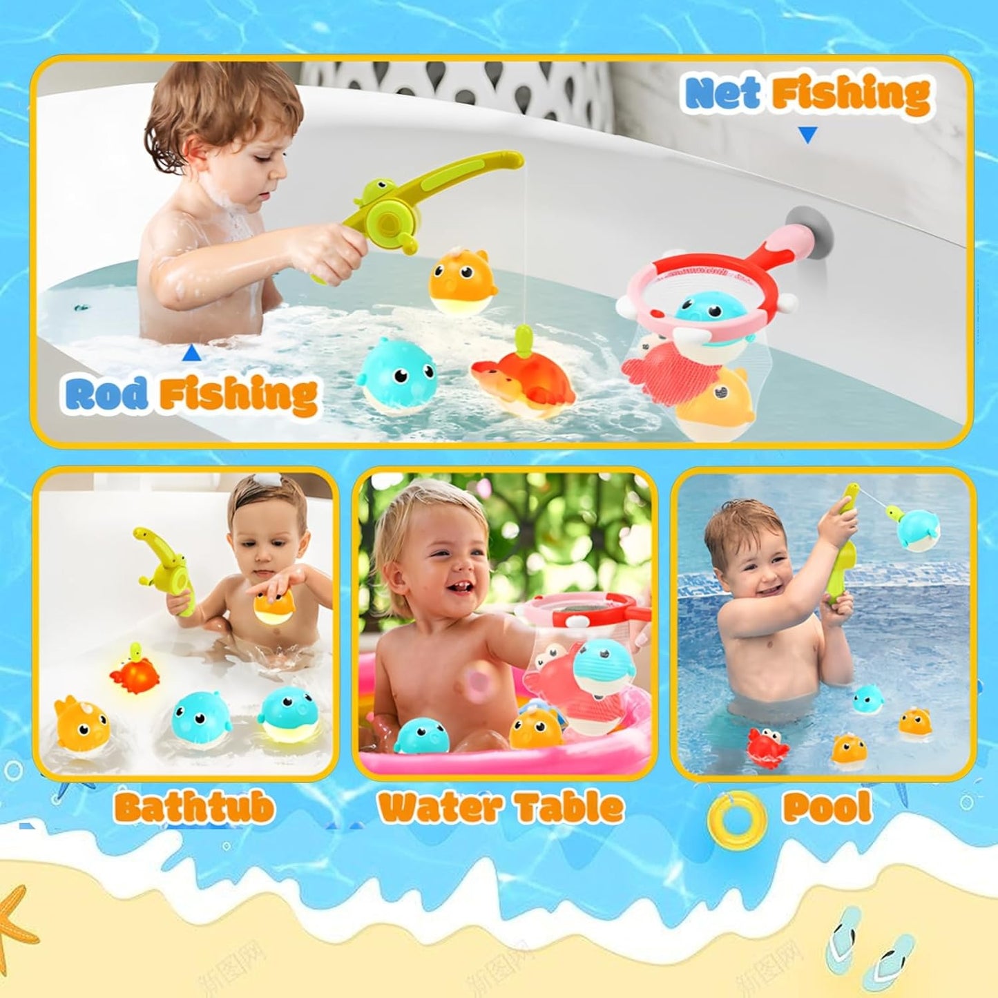 Magnetic LED Fishing Toy Set – Light-Up Bath Toys with Rod and 360° Rotating Reel for Kids Ages 3+