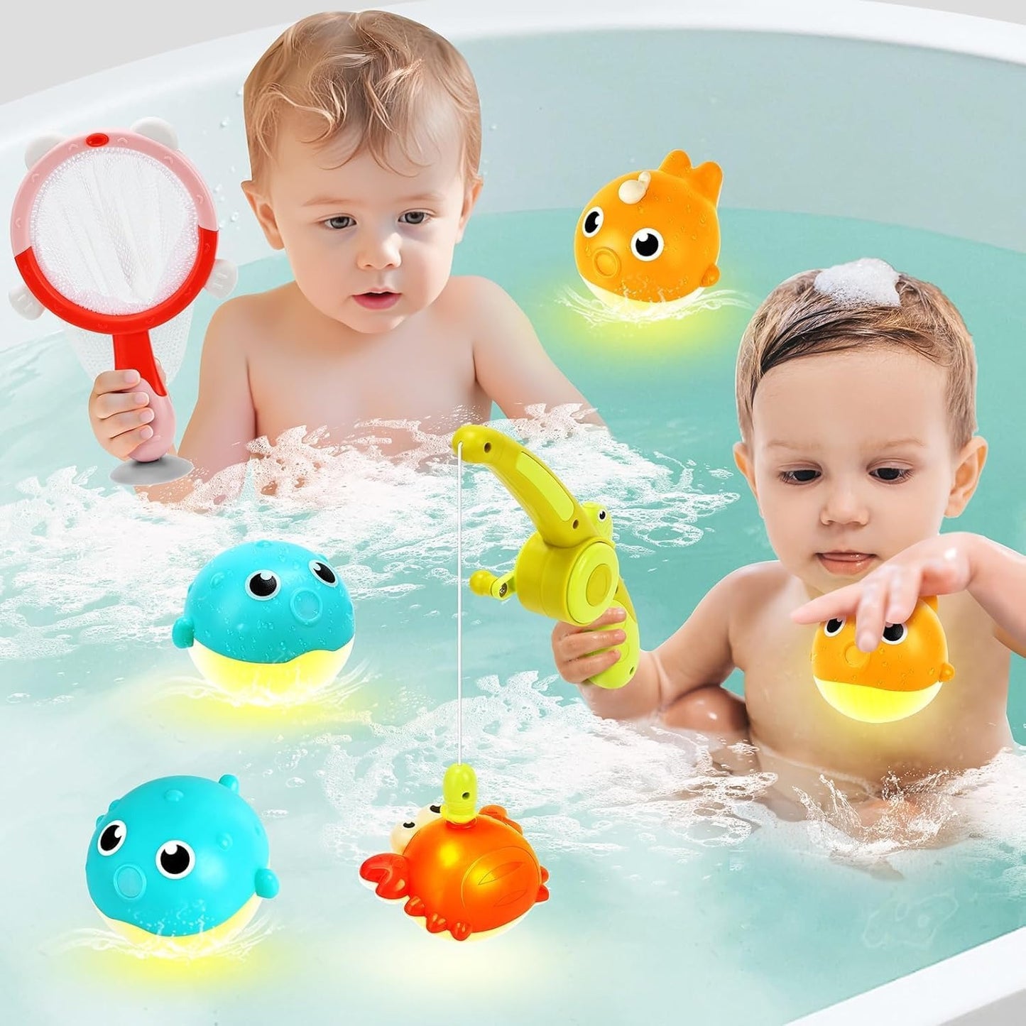 Magnetic LED Fishing Toy Set – Light-Up Bath Toys with Rod and 360° Rotating Reel for Kids Ages 3+