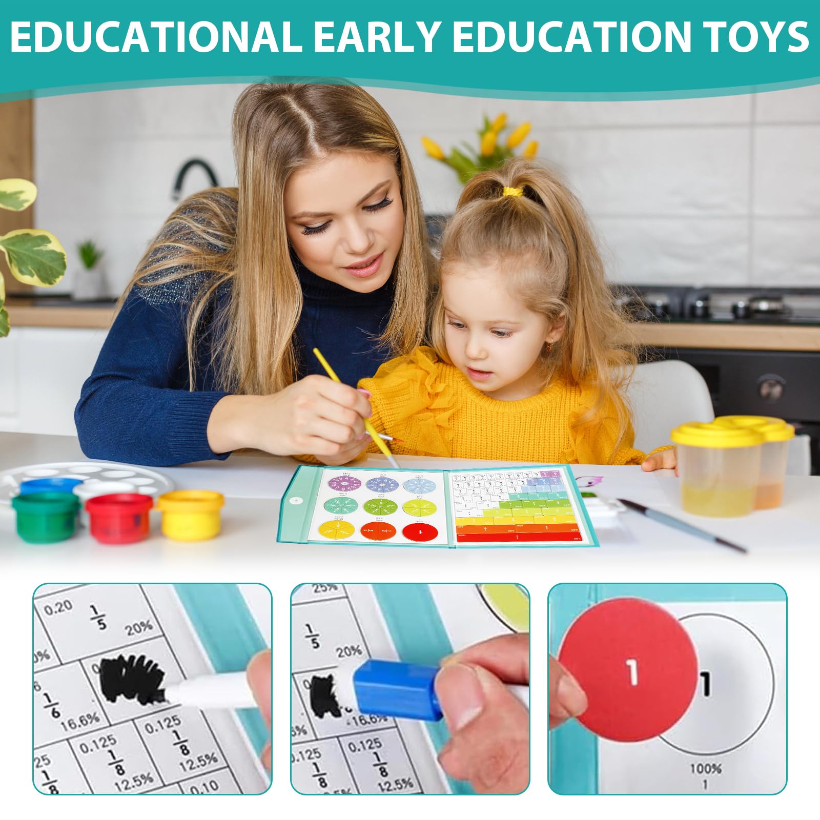 Magnetic Montessori Fraction Puzzle, Wooden Math Learning Game with Magnetic Tiles & Circles, Safe for Ages 3+