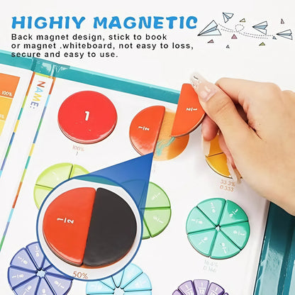 Magnetic Montessori Fraction Puzzle, Wooden Math Learning Game with Magnetic Tiles & Circles, Safe for Ages 3+