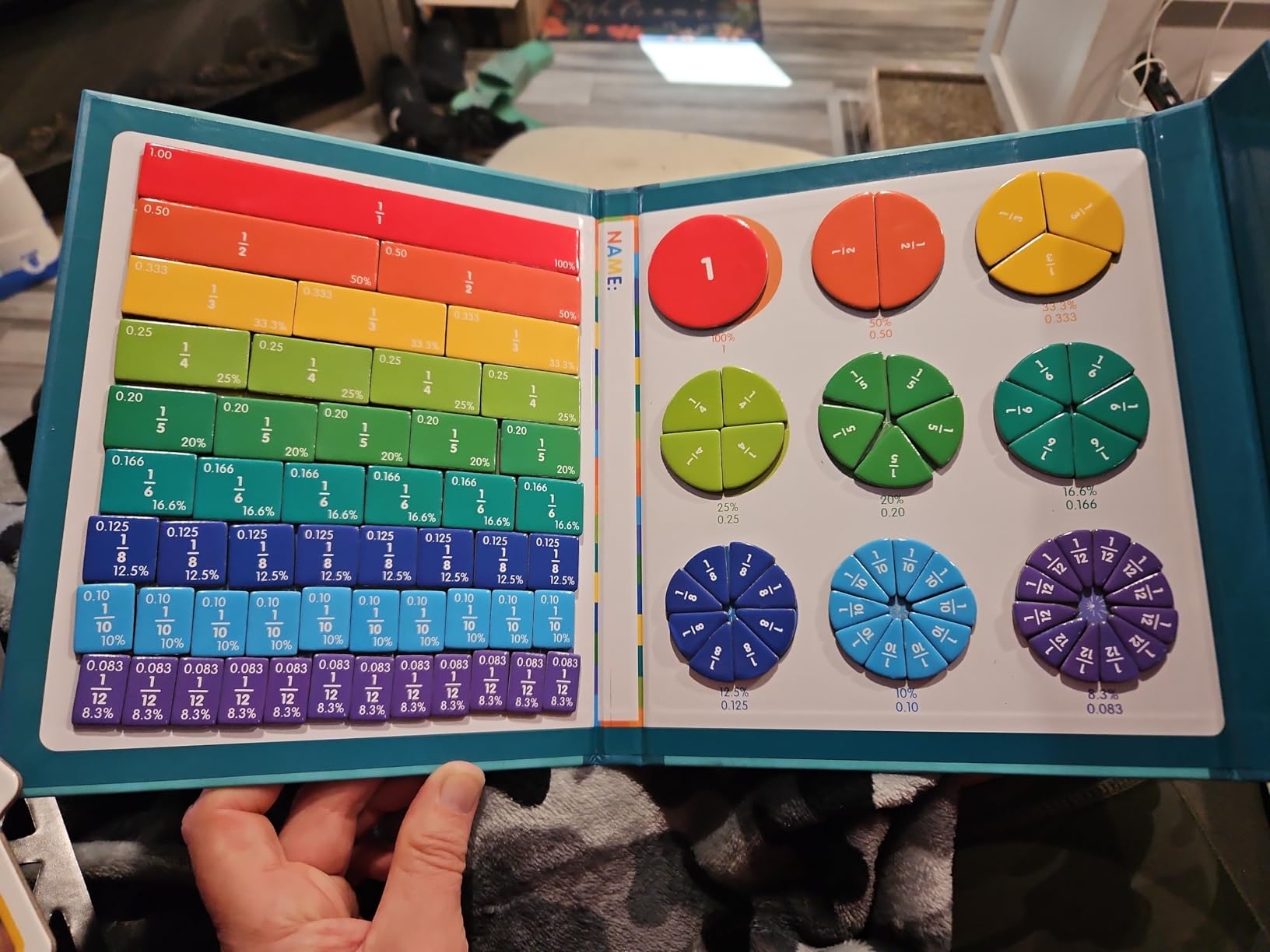 Magnetic Montessori Fraction Puzzle, Wooden Math Learning Game with Magnetic Tiles & Circles, Safe for Ages 3+