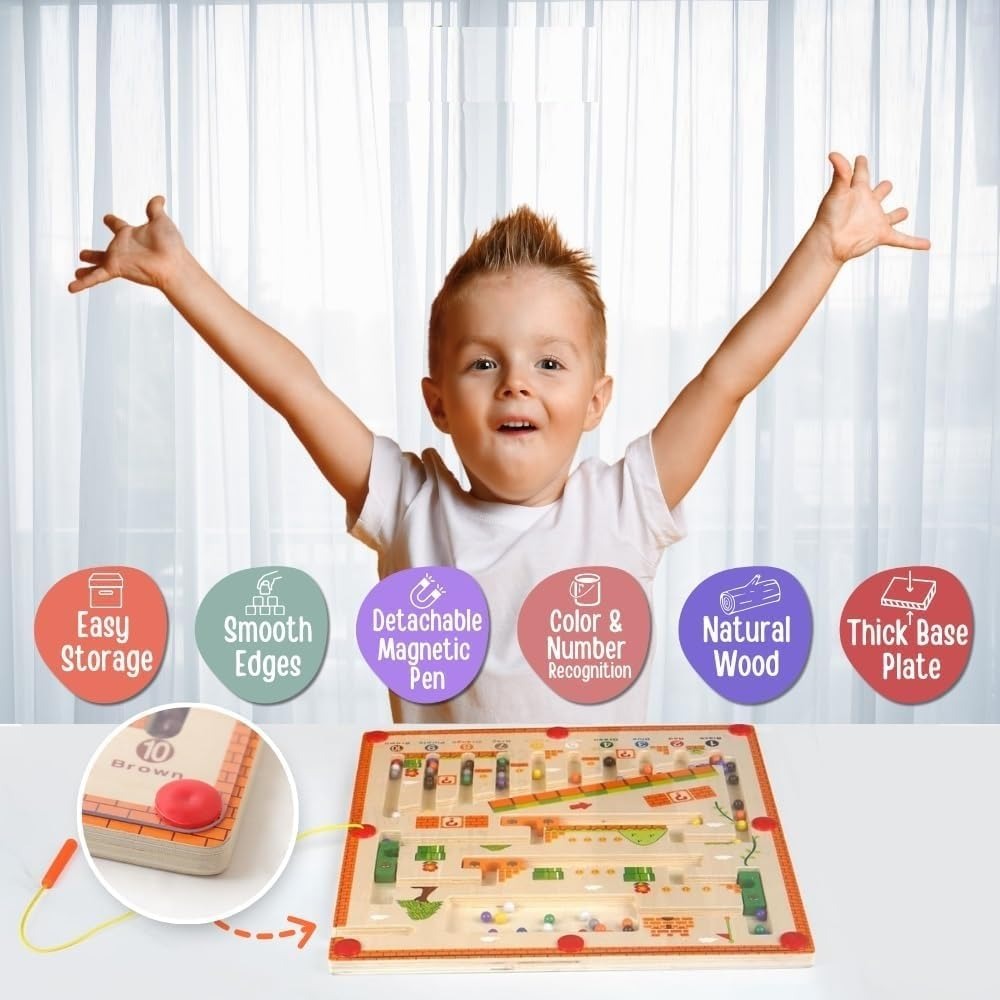 Magnetic Montessori Maze, Fine Motor Skill Toy, Compact and Portable, Safe for Ages 3+