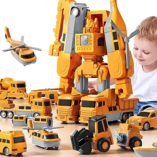 Magnetic Transforming Construction Vehicle Set, Converts into Robot, Detachable Parts, Safe for Ages 3+