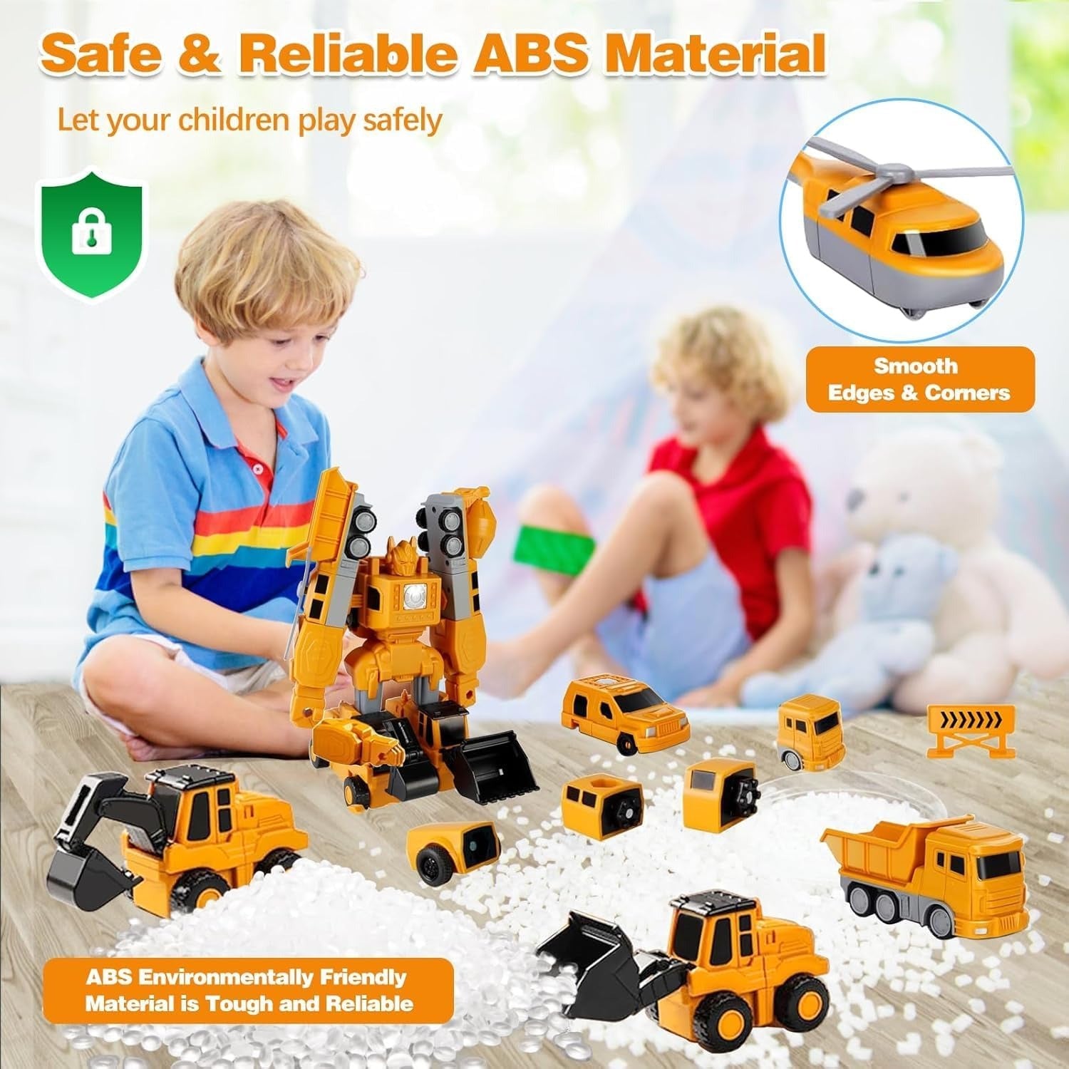 Magnetic Transforming Construction Vehicle Set, Converts into Robot, Detachable Parts, Safe for Ages 3+