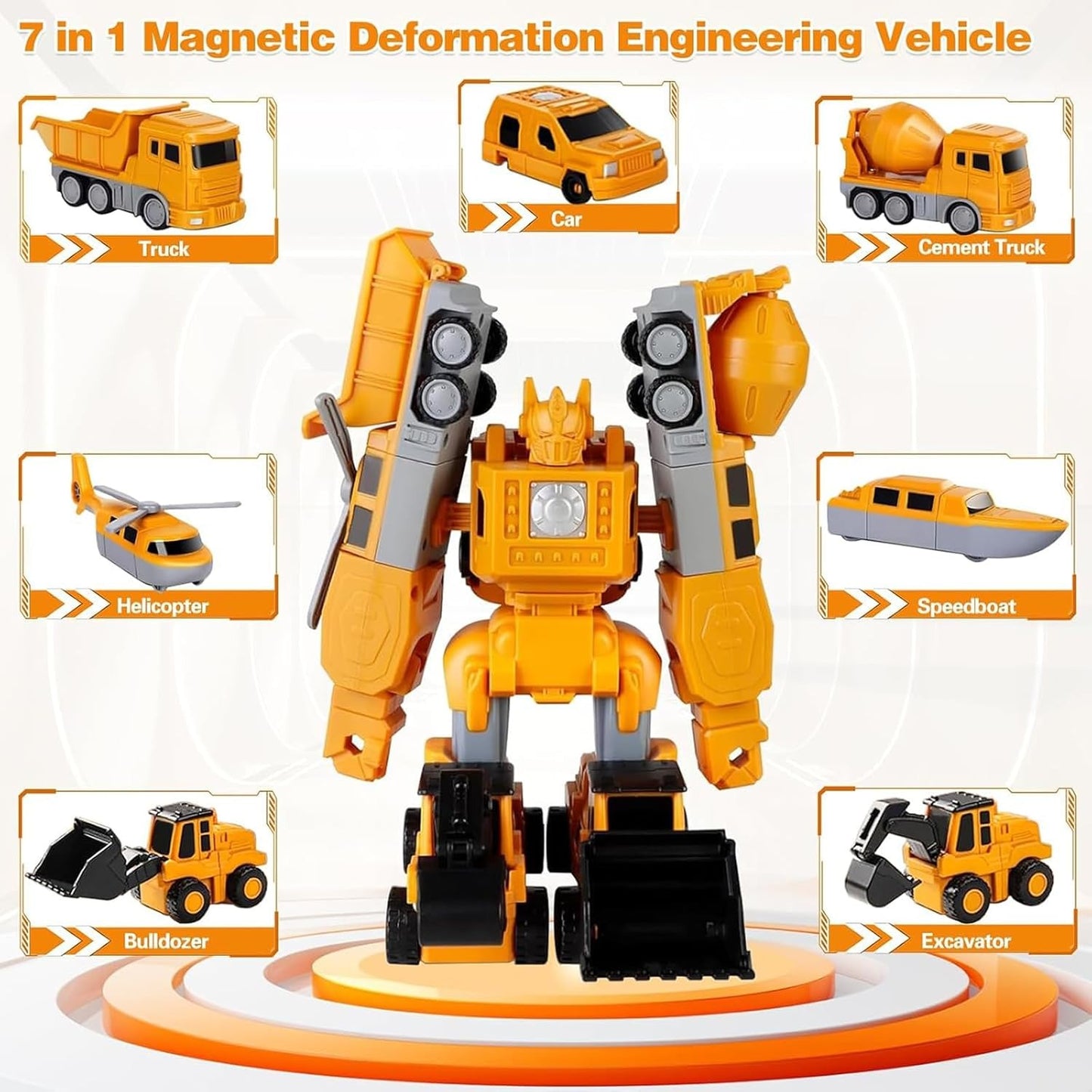 Magnetic Transforming Construction Vehicle Set, Converts into Robot, Detachable Parts, Safe for Ages 3+