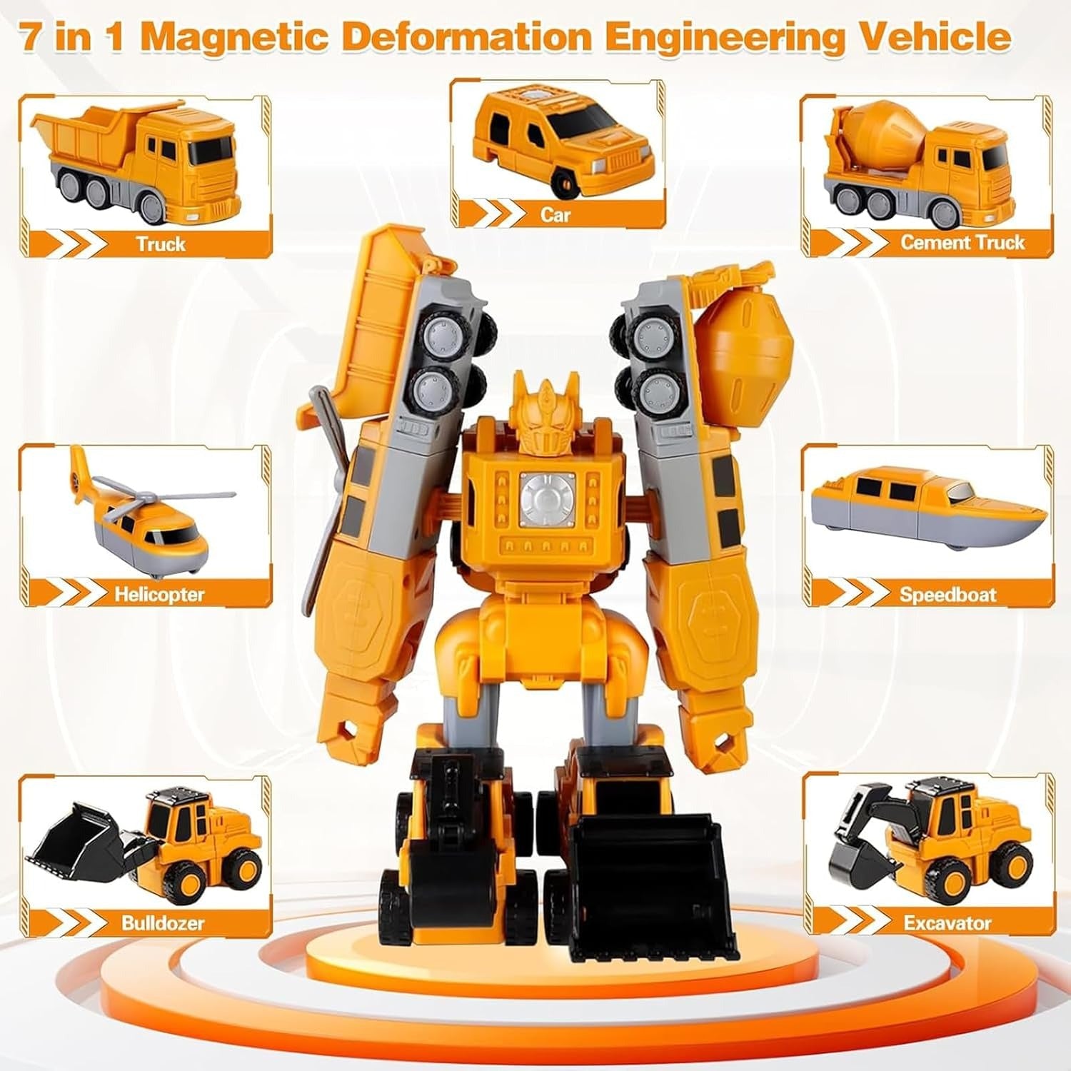 Magnetic Transforming Construction Vehicle Set, Converts into Robot, Detachable Parts, Safe for Ages 3+