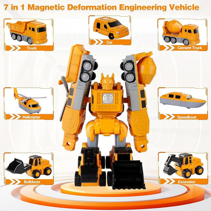 Magnetic Transforming Construction Vehicle Set, Converts into Robot, Detachable Parts, Safe for Ages 3+