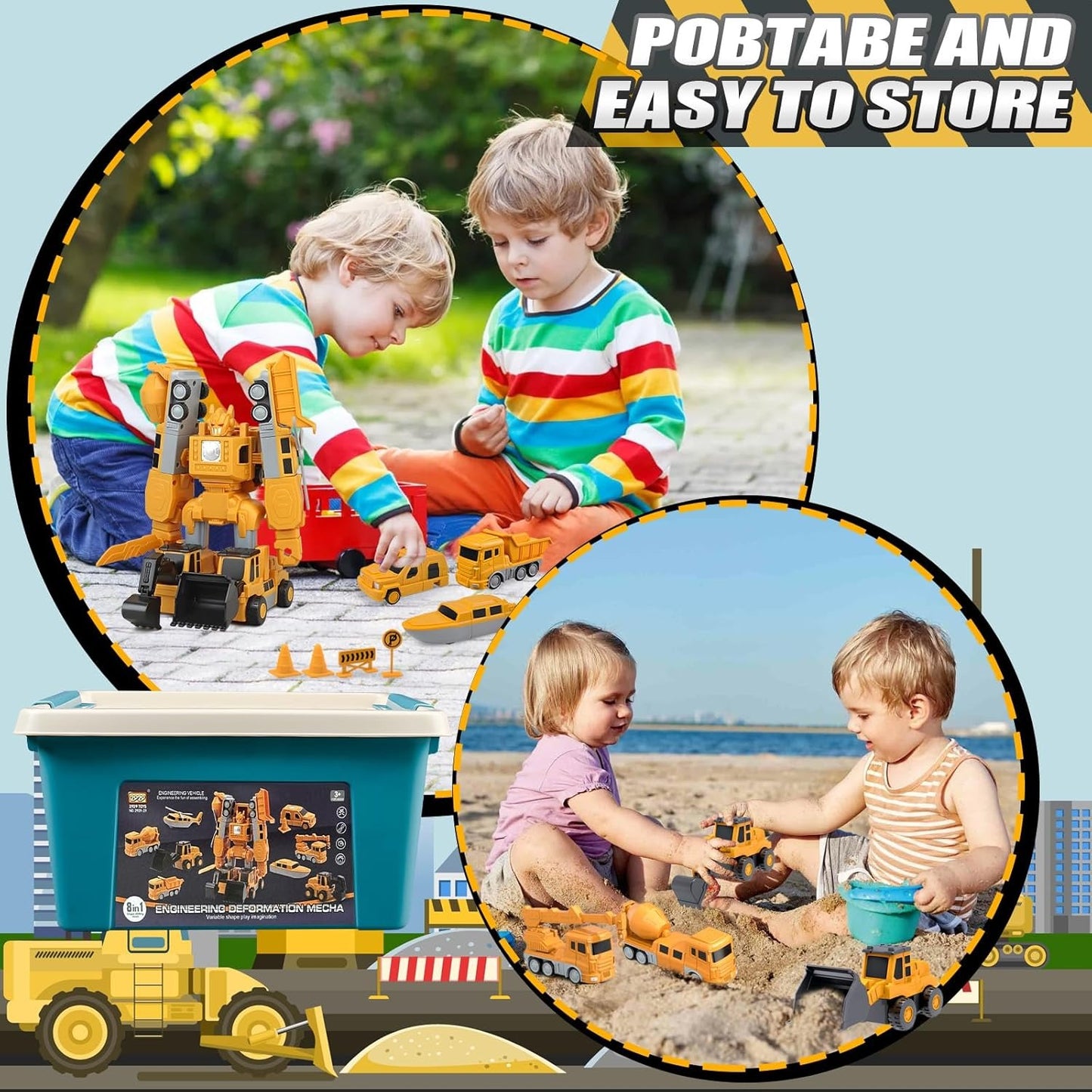 Magnetic Transforming Construction Vehicle Set, Converts into Robot, Detachable Parts, Safe for Ages 3+
