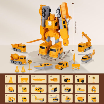 Magnetic Transforming Construction Vehicle Set, Converts into Robot, Detachable Parts, Safe for Ages 3+