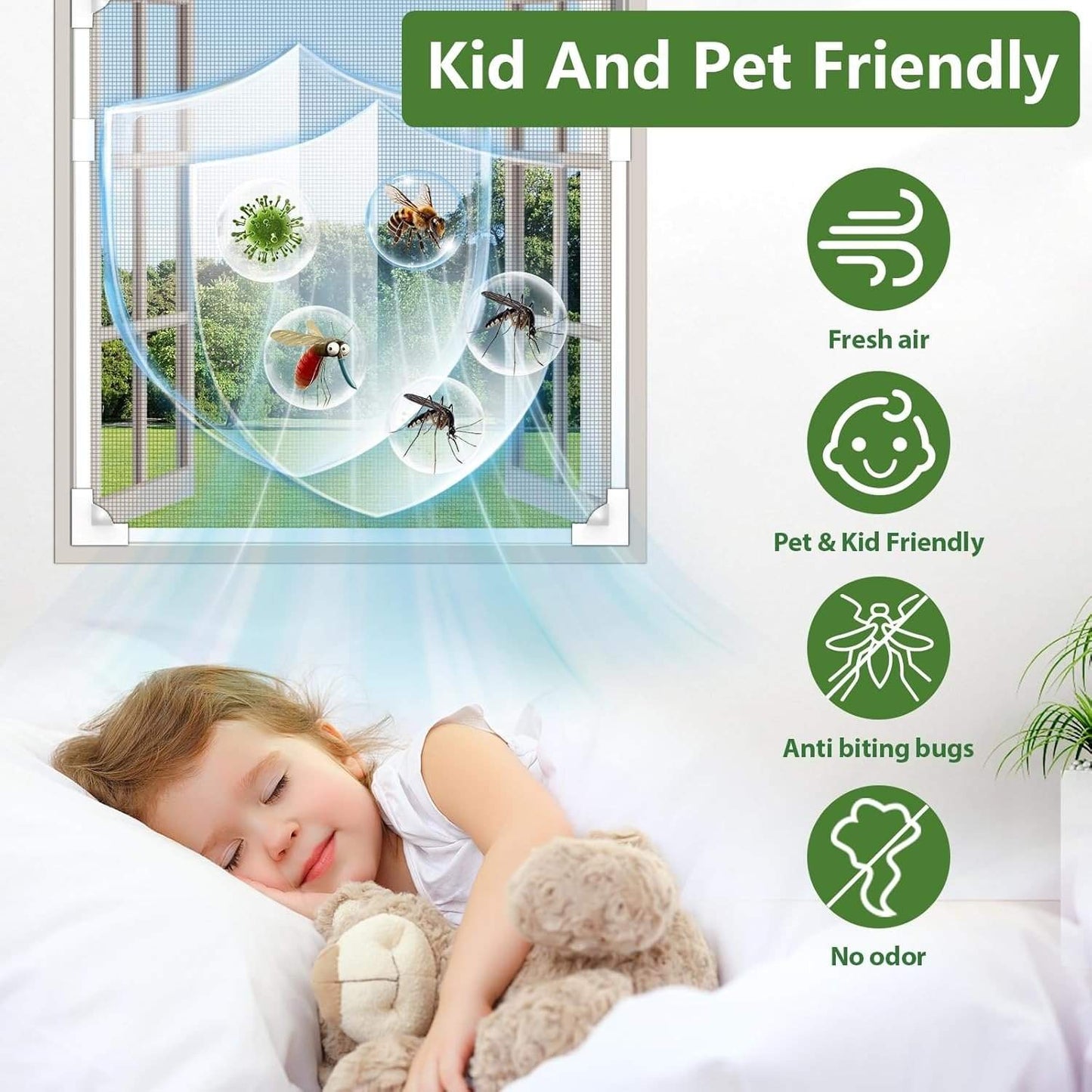 Magnetic Window Screen - Adjustable Fly Screen for Windows With Breathable, Easy Install, Adjustable, Self-Adhesive